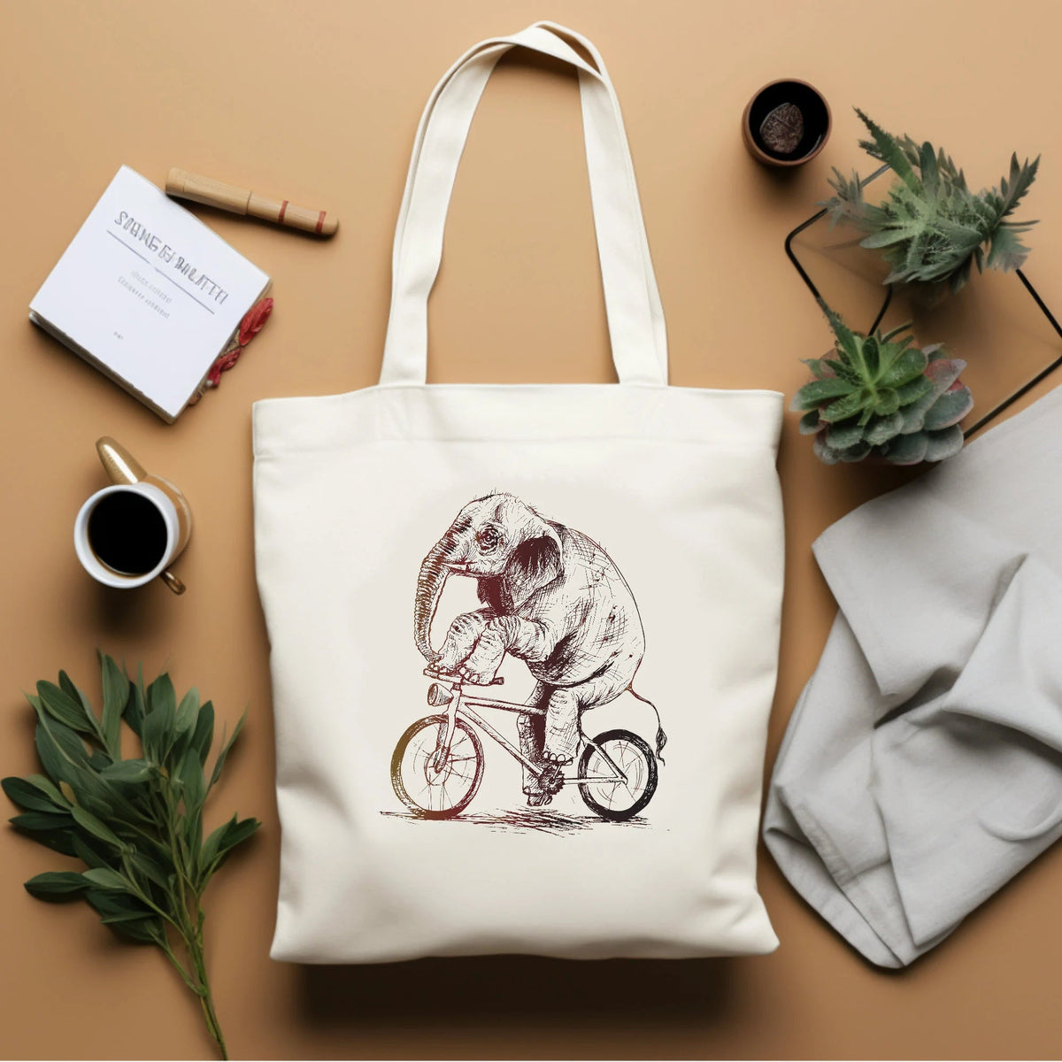 Elephant Drawing Cotton Canvas Tote Bag – Reusable Eco-Friendly